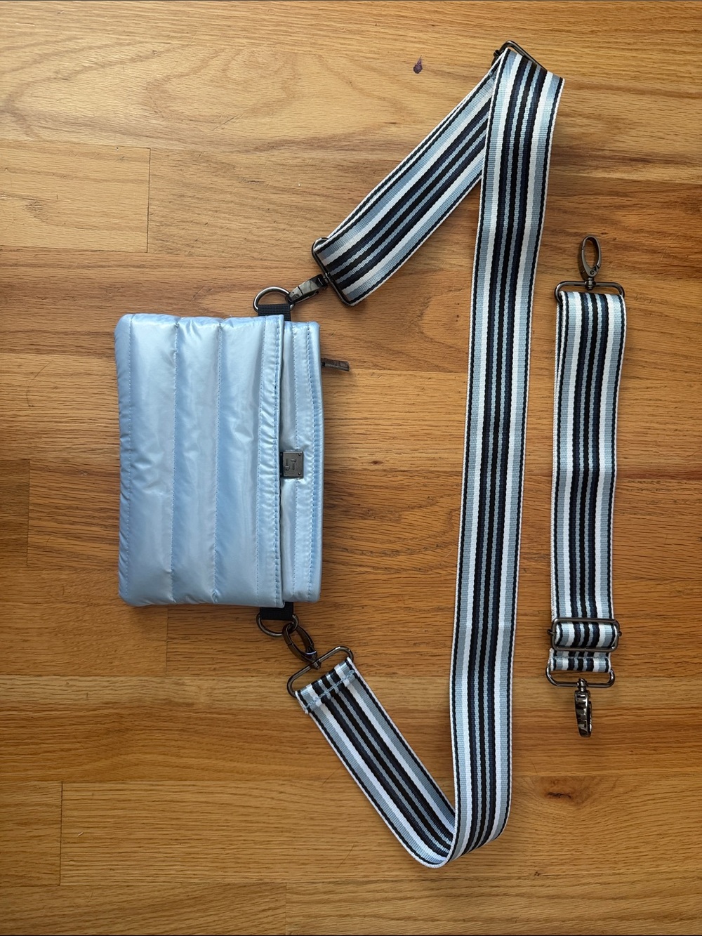 Light Blue Crossbody Bag with Striped Detachable Strap